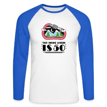 50. Geburtstag Wanderer 50 Jahre alt Berg Wandern - Unisex Baseballshirt langarm - Weiß/Royalblau - Vorne - Nik (191cm)
