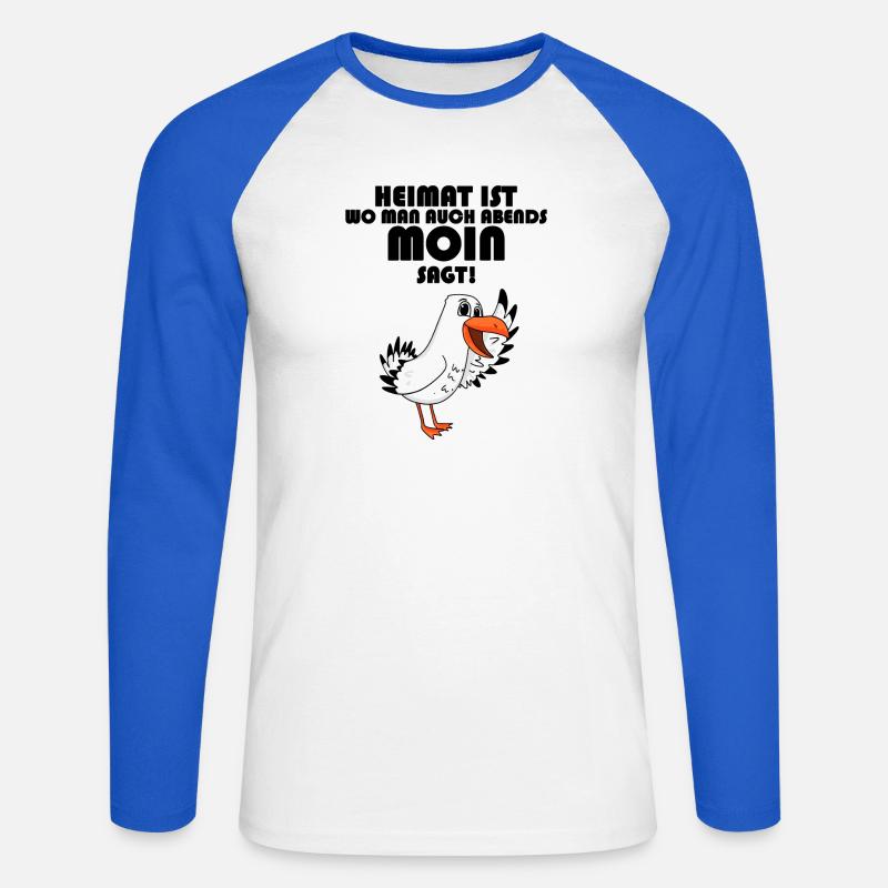 Nordsee Plattdeutsch Spruch Moin Möwe - Unisex Baseballshirt langarm - Weiß/Royalblau