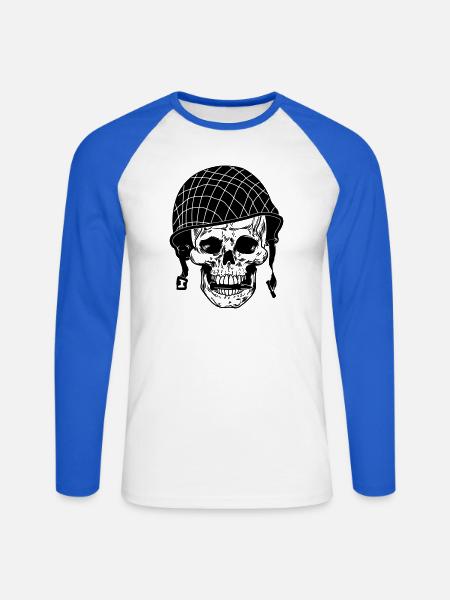 Totenkopfsoldat mit Kugel und Helm - Unisex Baseballshirt langarm - Weiß/Royalblau
