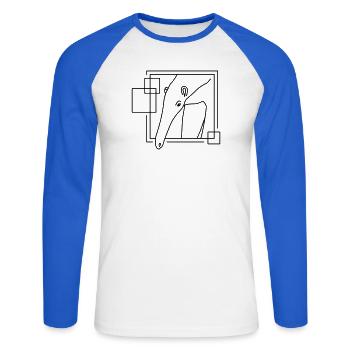 Fourmilier en forme géométrique - Conception d’art au trait - T-shirt baseball manches longues Homme - blanc/bleu royal - Devant - Nik (191cm)