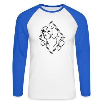 Beagle en forme géométrique - Conception d’art au trait - T-shirt baseball manches longues Homme - blanc/bleu royal - Devant - Nik (191cm)