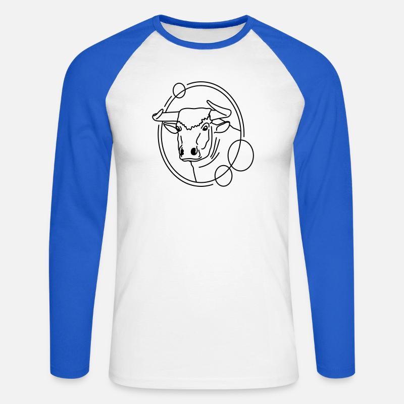 Stier in geometrischer Form - Line-Art-Design - Unisex Baseballshirt langarm - Weiß/Royalblau