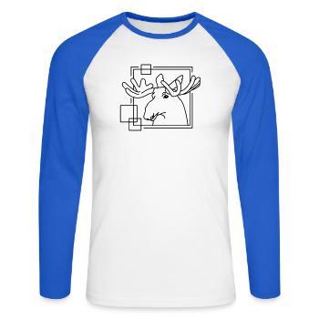 Orignal en forme géométrique - Conception d’art au trait - T-shirt baseball manches longues Homme - blanc/bleu royal - Devant - Nik (191cm)