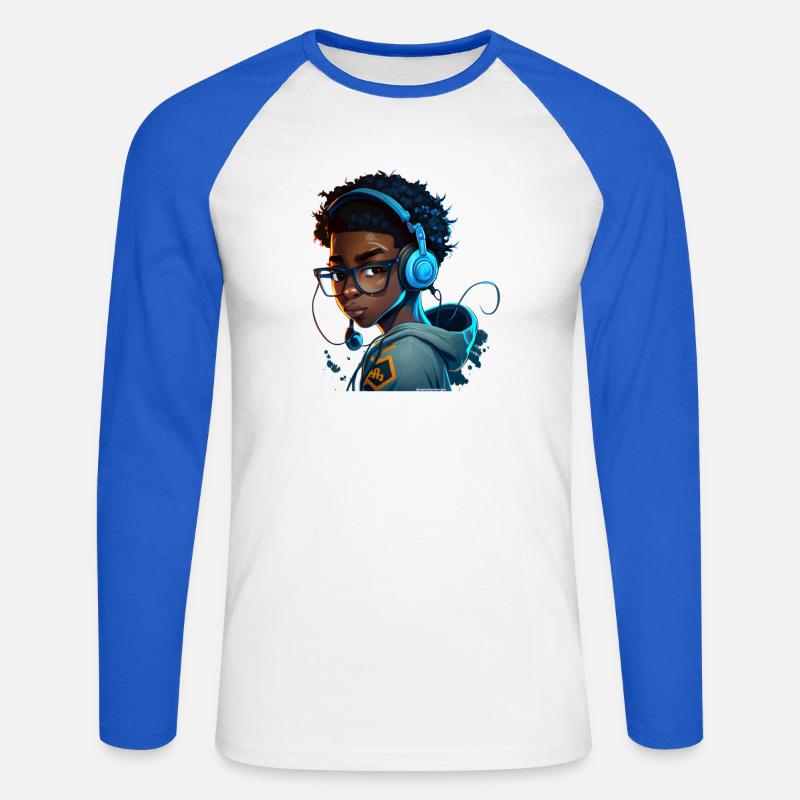 Digitaler Gaming-Charakter mit Headset - Unisex Baseballshirt langarm - Weiß/Royalblau