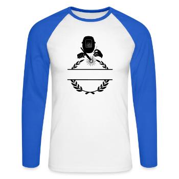 Schweißerlogo transparent mit Lorbeerkranz - Unisex Baseballshirt langarm - Weiß/Royalblau - Vorne - Nik (191cm)