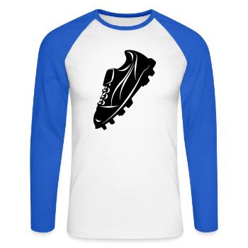 Fußballschuh transparente Schattenfigur - Unisex Baseballshirt langarm - Weiß/Royalblau - Vorne - Nik (191cm)