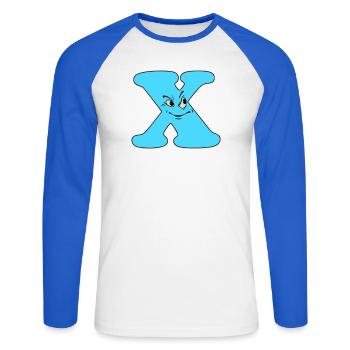 X - T-shirt baseball manches longues Homme - blanc/bleu royal - Devant - Nik (191cm)