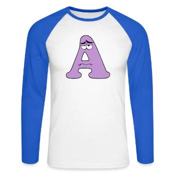 A - Unisex Baseballshirt langarm - Weiß/Royalblau - Vorne - Nik (191cm)