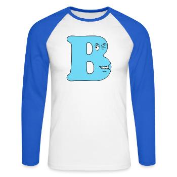 B - Unisex Long Sleeve Baseball T-Shirt - white/royal blue - Front - Nik (191cm)