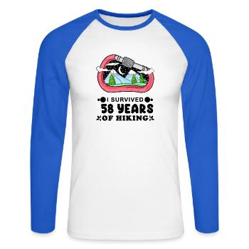 Berg Wanderer 58. Geburtstag 58 Jahre alt Geschenk - Unisex Baseballshirt langarm - Weiß/Royalblau - Vorne - Nik (191cm)