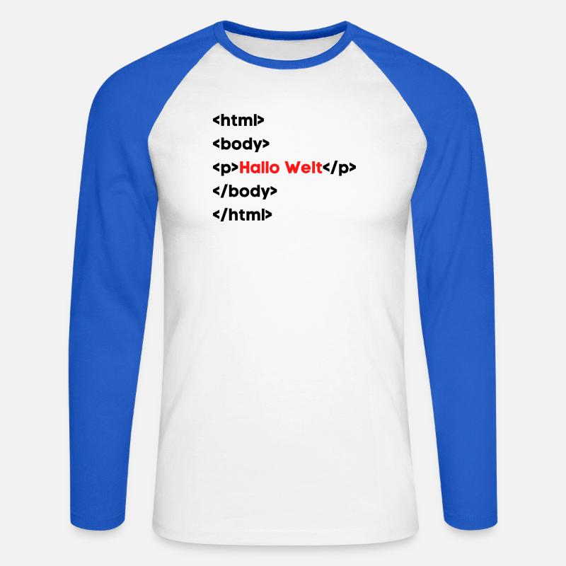 Hallo Welt HTML – Lustiges Programmierer & Coding  - Unisex Baseballshirt langarm - Weiß/Royalblau