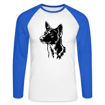 Basenji Head - Unisex Long Sleeve Baseball T-Shirt - white/royal blue - Front - Nik (191cm)