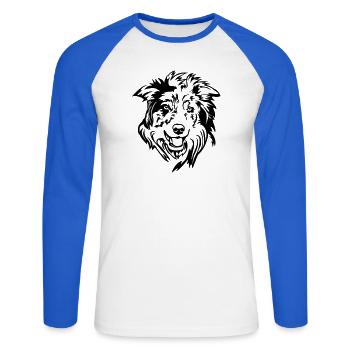 Tête de Border Collie - T-shirt baseball manches longues Homme - blanc/bleu royal - Devant - Nik (191cm)