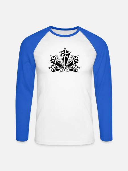Transparente Krone mit vier großen Sternen - Unisex Baseballshirt langarm - Weiß/Royalblau
