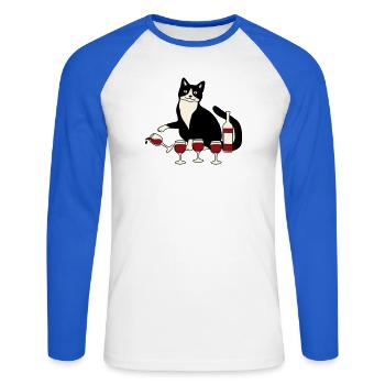 Katzenweinglas - Unisex Baseballshirt langarm - Weiß/Royalblau - Vorne - Nik (191cm)