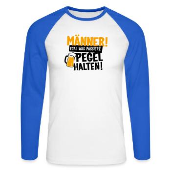 Männer Pegel halten - Unisex Baseballshirt langarm - Weiß/Royalblau - Vorne - Nik (191cm)