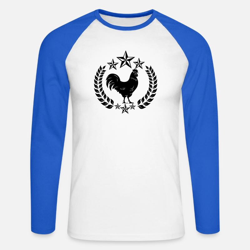 Schwarzer Hahn mit Lorbeerkranz - Unisex Baseballshirt langarm - Weiß/Royalblau
