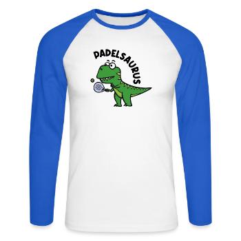 Dinosaurier Padel Spieler Schläger Ball Spruch - Unisex Baseballshirt langarm - Weiß/Royalblau - Vorne - Nik (191cm)