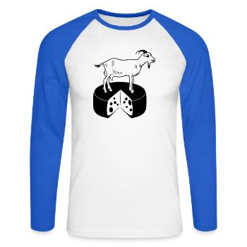 Goat on cheese - Unisex Long Sleeve Baseball T-Shirt - white/royal blue - Front - Nik (191cm)