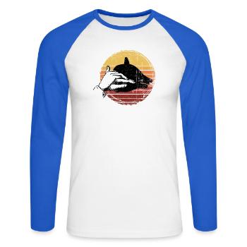 Animal Shadows chien - T-shirt baseball manches longues Homme - blanc/bleu royal - Devant - Nik (191cm)