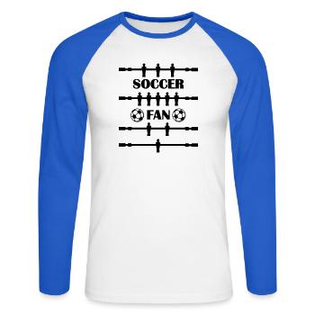 SOCCER FAN Tischfußball - Unisex Baseballshirt langarm - Weiß/Royalblau - Vorne - Nik (191cm)