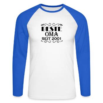 Beste Oma seit 2001 - Oma Geschenk - Unisex Baseballshirt langarm - Weiß/Royalblau - Vorne - Nik (191cm)
