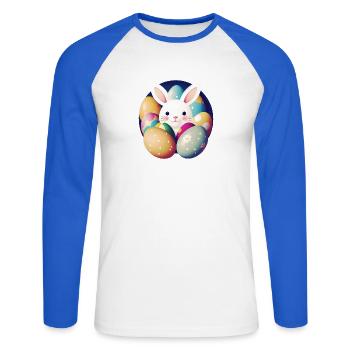 Easter bunny with Easter eggs - Unisex Long Sleeve Baseball T-Shirt - white/royal blue - Front - Nik (191cm)