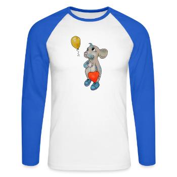 Maus und Luftbollon - Unisex Baseballshirt langarm - Weiß/Royalblau - Vorne - Nik (191cm)