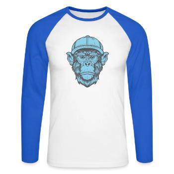 Singe Funky - T-shirt baseball manches longues Homme - blanc/bleu royal - Devant - Nik (191cm)
