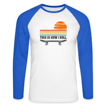 Skateboarden So ticke ich - Unisex Baseballshirt langarm - Weiß/Royalblau - Vorne - Nik (191cm)