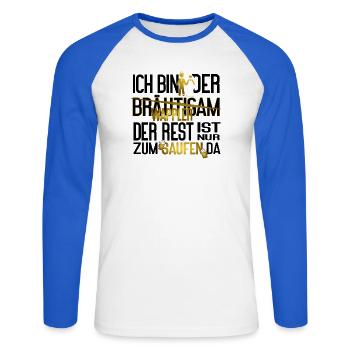 Bräutigam JGA Männer Wappler Saufen Spruch - Unisex Baseballshirt langarm - Weiß/Royalblau - Vorne - Nik (191cm)