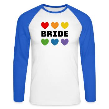 Regenbogenherzchen Bride schwarz - Unisex Baseballshirt langarm - Weiß/Royalblau - Vorne - Nik (191cm)