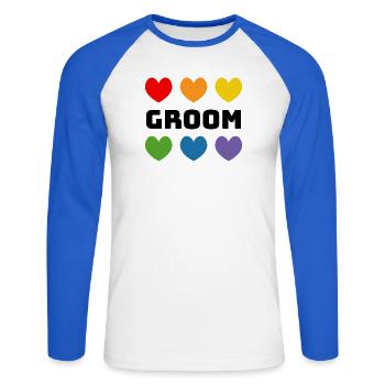 Rainbow Hearts Groom noir - T-shirt baseball manches longues Homme - blanc/bleu royal - Devant - Nik (191cm)