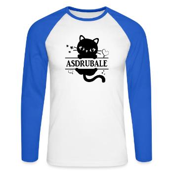 T-Shirt Asdrubale T-Shirt Katze Geschenkidee Katze Katze - Unisex Baseballshirt langarm - Weiß/Royalblau - Vorne - Nik (191cm)
