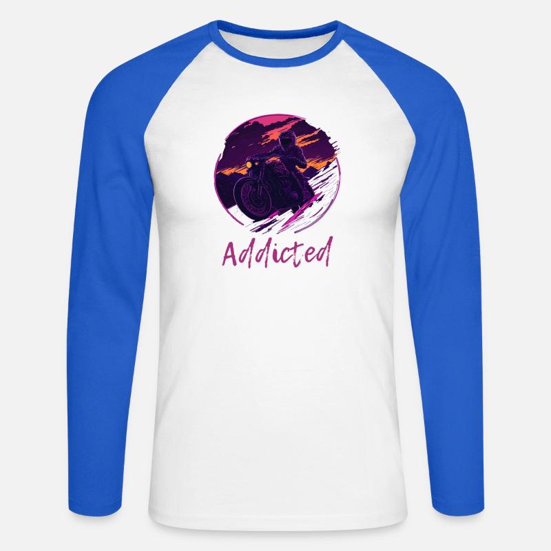 Synthwave Motorcycle Addicted - Unisex Baseballshirt langarm - Weiß/Royalblau