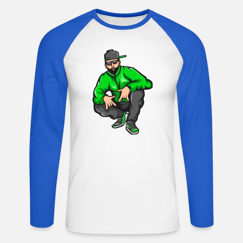 Bad Boy, Rap, Rapper, Rapper, Big Up - Maglia da baseball a manica lunga da uomo - bianco/blu royal