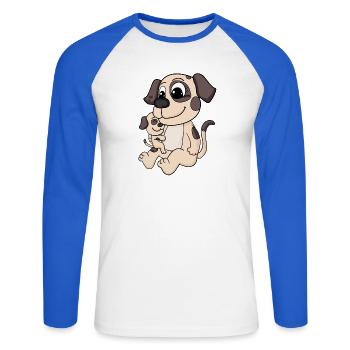 Famille de chiens - Chien avec bébé - T-shirt baseball manches longues Homme - blanc/bleu royal - Devant - Nik (191cm)
