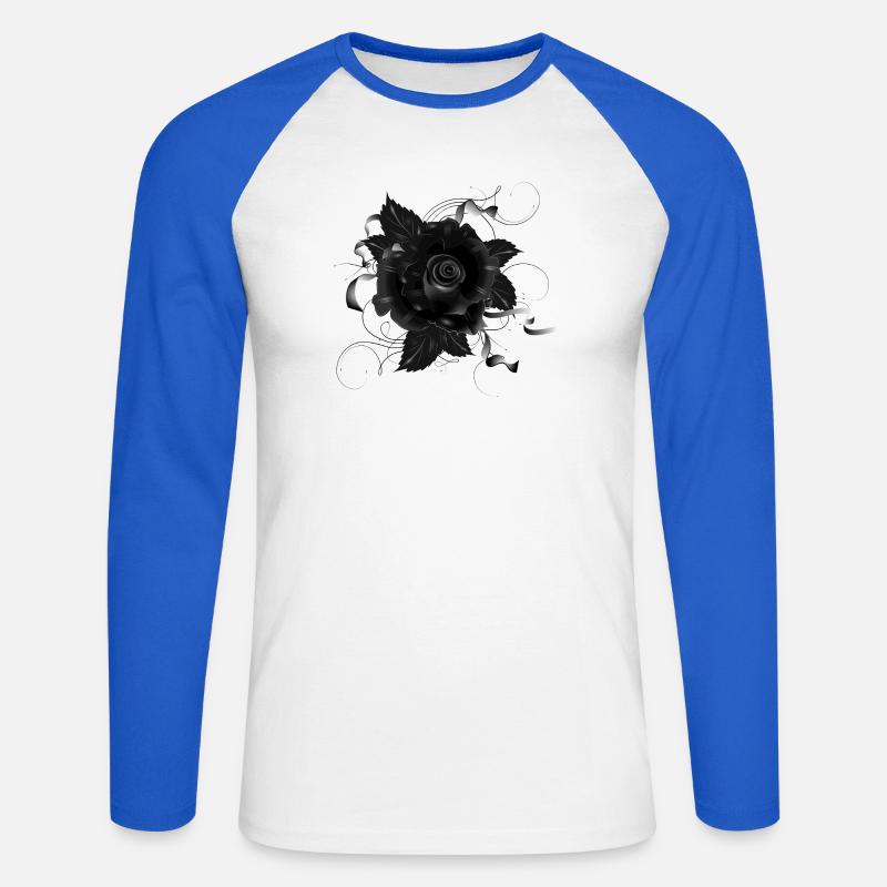 schwarze Gothic Rose mit dunklen Bändern - Unisex Baseballshirt langarm - Weiß/Royalblau