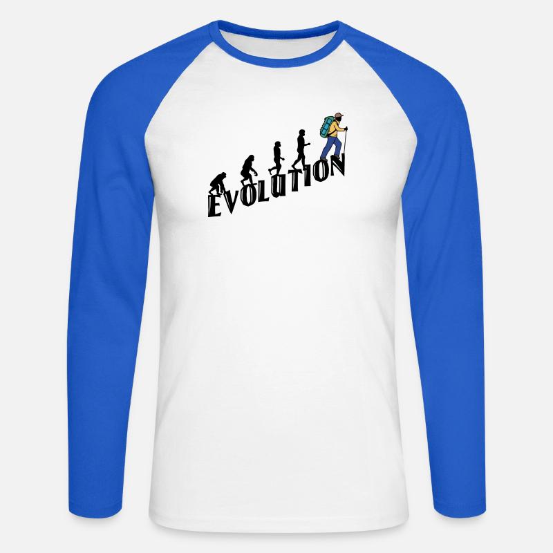 Wandern Evolution Wanderer Wanderung Klettern - Unisex Baseballshirt langarm - Weiß/Royalblau