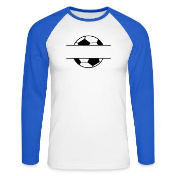 Fußball Namensschild mit Wunschname - Unisex Baseballshirt langarm - Weiß/Royalblau - Vorne - Nik (191cm)