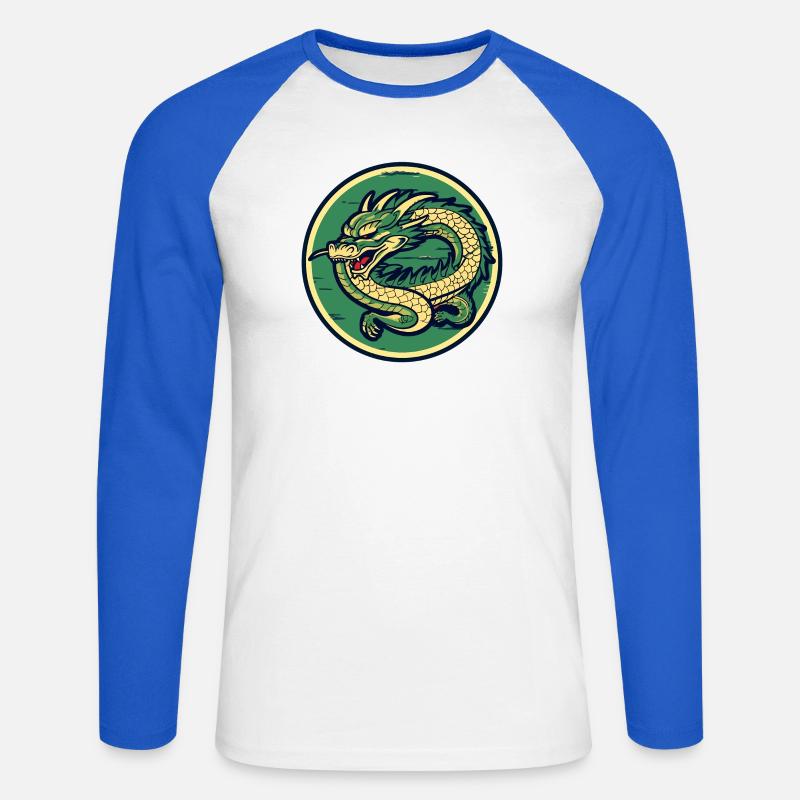 Dragon Crest Circle Patch - Unisex Baseballshirt langarm - Weiß/Royalblau