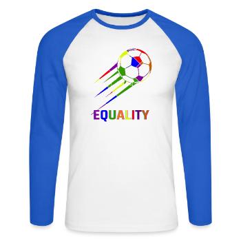 Football Rainbow World Cup Égalité - T-shirt baseball manches longues Homme - blanc/bleu royal - Devant - Nik (191cm)
