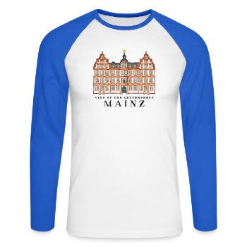 Mainz, City of Book Printing, Germany - Unisex Long Sleeve Baseball T-Shirt - white/royal blue - Front - Nik (191cm)