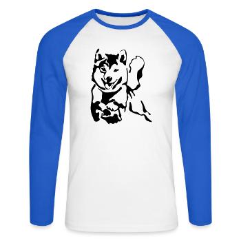 Shiba Inu - Unisex Baseballshirt langarm - Weiß/Royalblau - Vorne - Nik (191cm)