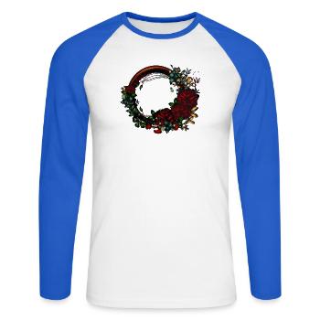 roseraie à cadre sombre au look Art Nouveau - T-shirt baseball manches longues Homme - blanc/bleu royal - Devant - Nik (191cm)