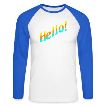 Hello! - Unisex Long Sleeve Baseball T-Shirt - white/royal blue - Front - Nik (191cm)
