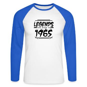 1965 - Born 1965 - Built in 1965 - Unisex Long Sleeve Baseball T-Shirt - white/royal blue - Front - Nik (191cm)