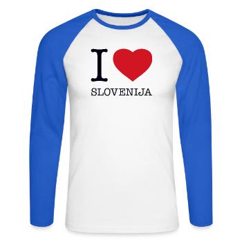 I LOVE SLOVENIA Slowenien - Unisex Baseballshirt langarm - Weiß/Royalblau - Vorne - Nik (191cm)