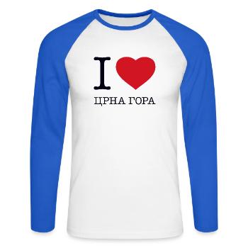 I LOVE MONTENEGRO - Unisex Long Sleeve Baseball T-Shirt - white/royal blue - Front - Nik (191cm)