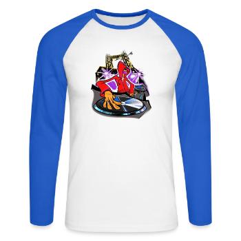 DJing - Unisex Baseballshirt langarm - Weiß/Royalblau - Vorne - Nik (191cm)